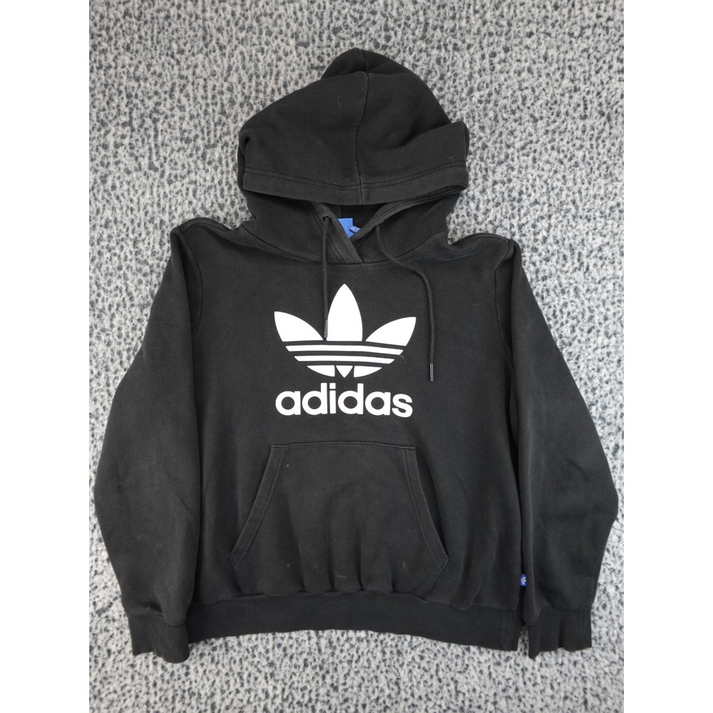 Adidas Trefoil Hoodie Womens Large Black Pullover Logo Sweatshirt Hooded‎